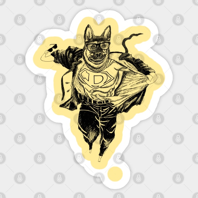 Super German Shepard, dog, guard dog, Parody Fun Super Hero! Sticker by BullShirtCo